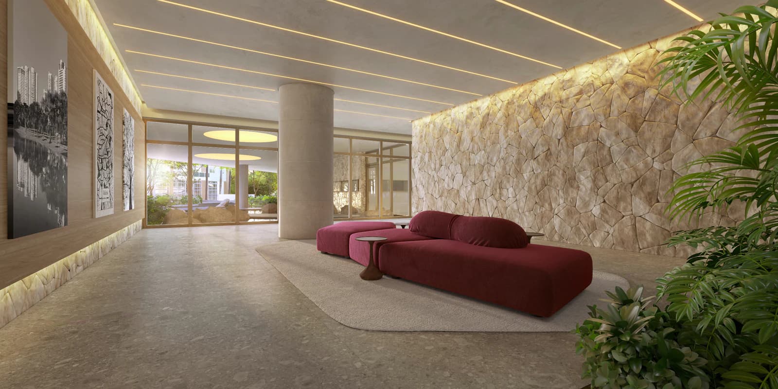 Lobby no Autêntico Flamboyant Residencial, em Goiânia