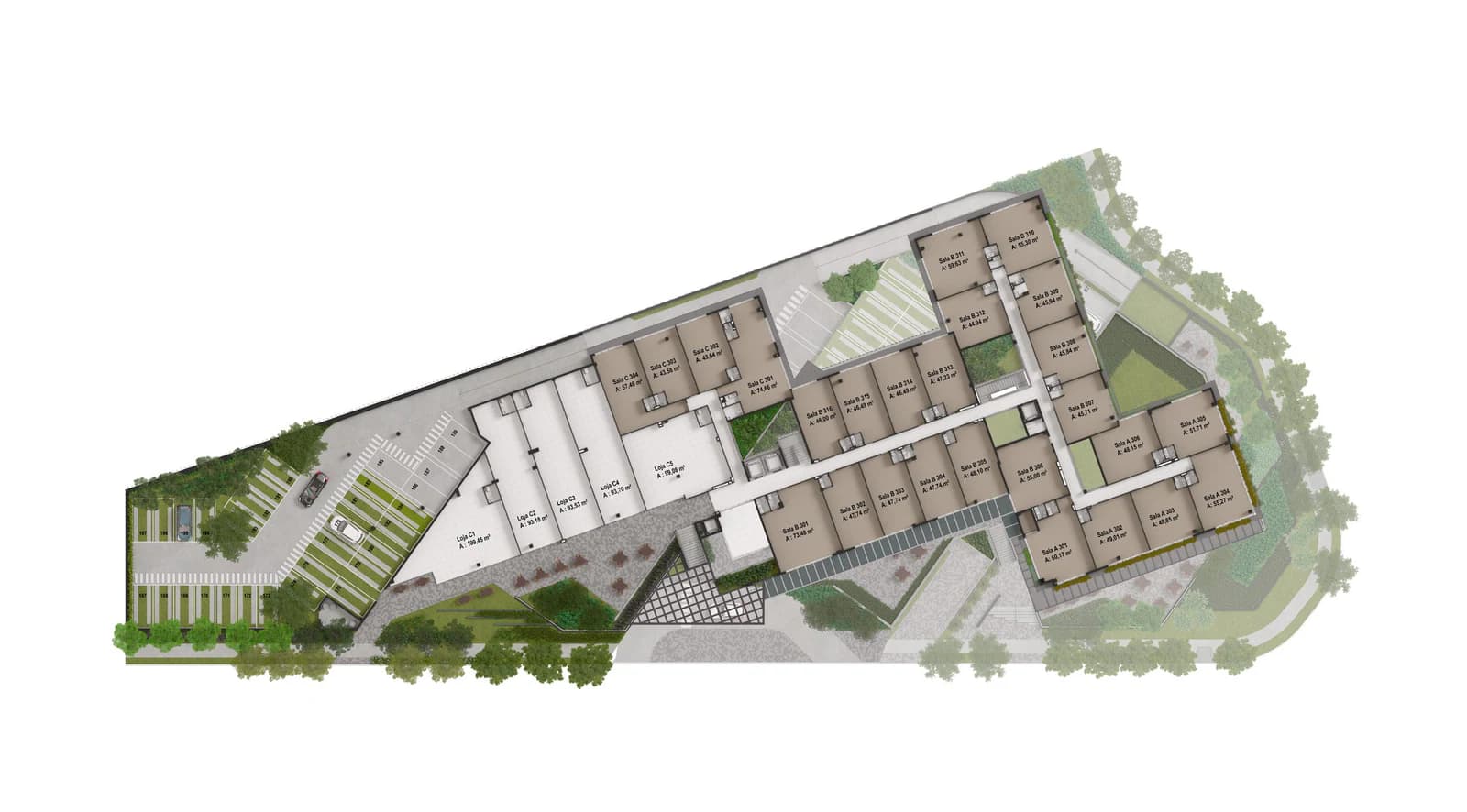 Planta B0414 e 46 m² no Atelier Opus