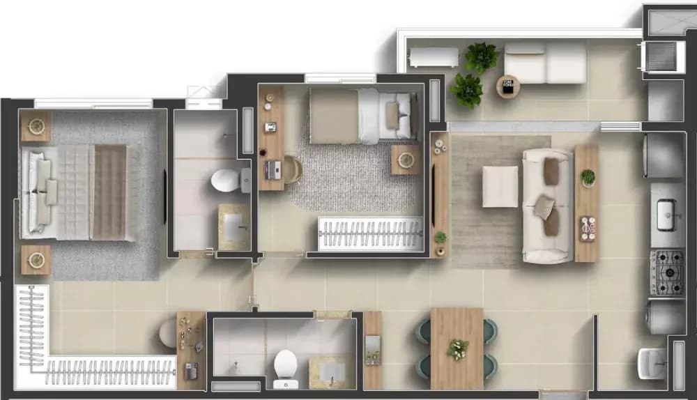 Planta 2 Quartos e 66 m² no Envolt Biophilic home