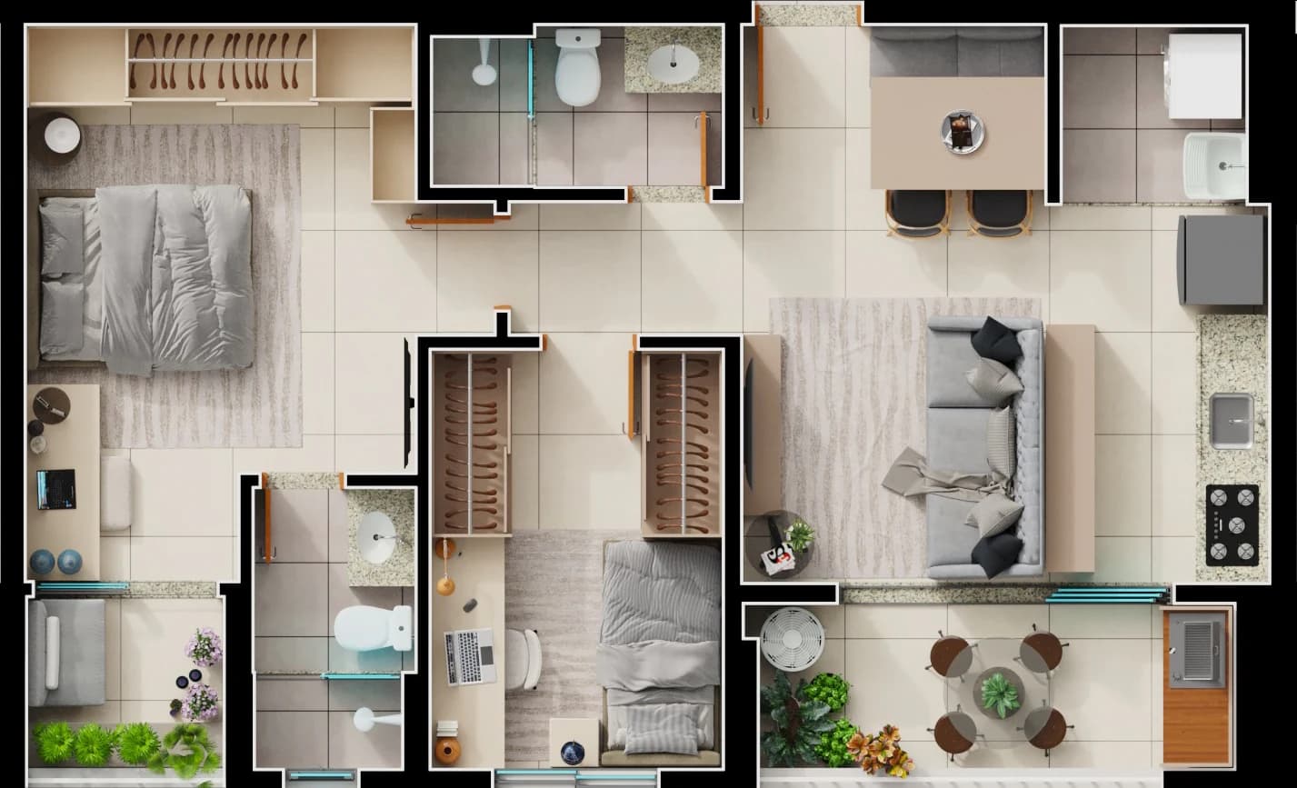 Planta 704B e 66 m² no Varandas Bueno