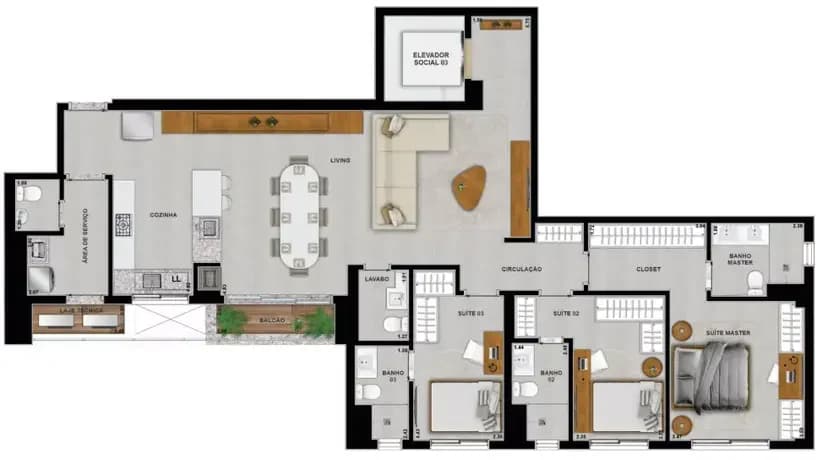 Planta 3 Suítes e 145 m² no City Garten