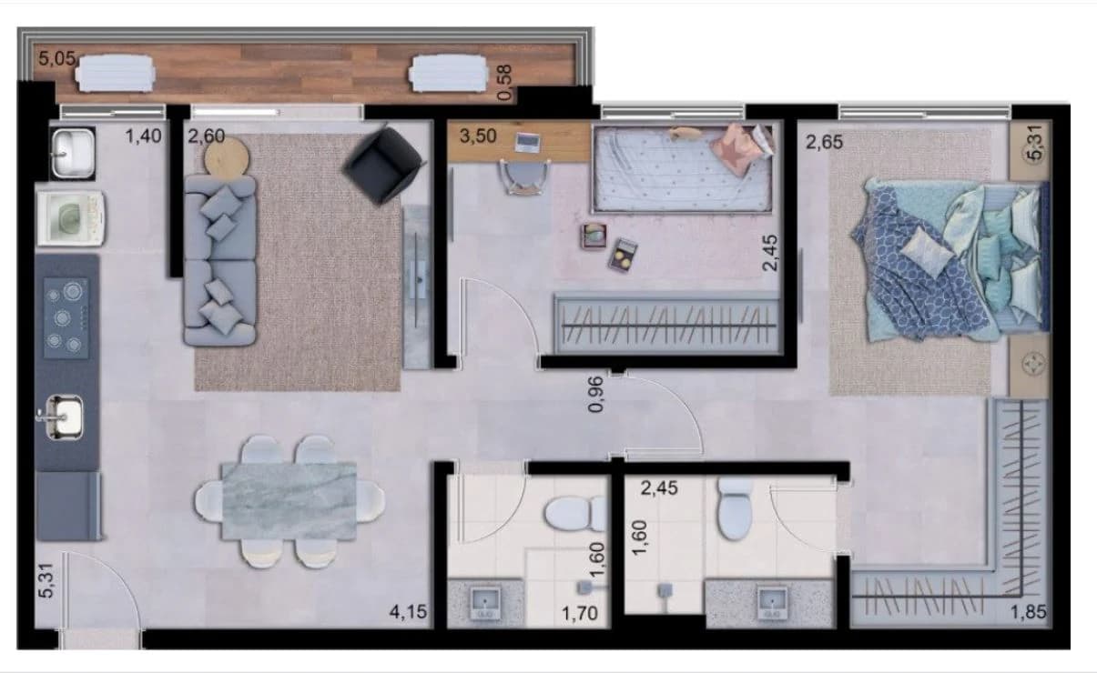 Planta 703 e 65 m² no Noah Sim Home