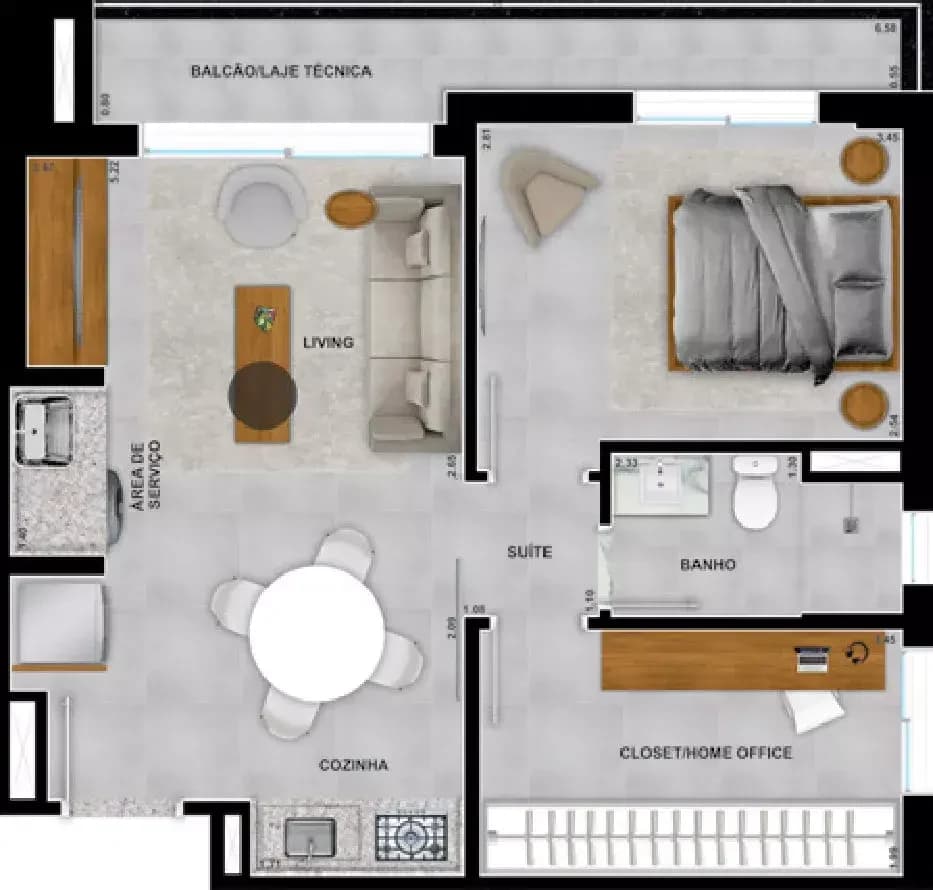 Planta 1 Quarto e 49 m² no Autoria by Ornare