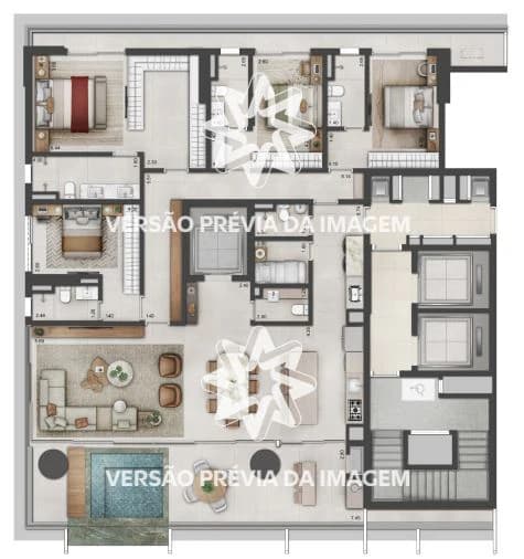 Planta Final 1 e 252 m² no Autêntico Flamboyant Residencial
