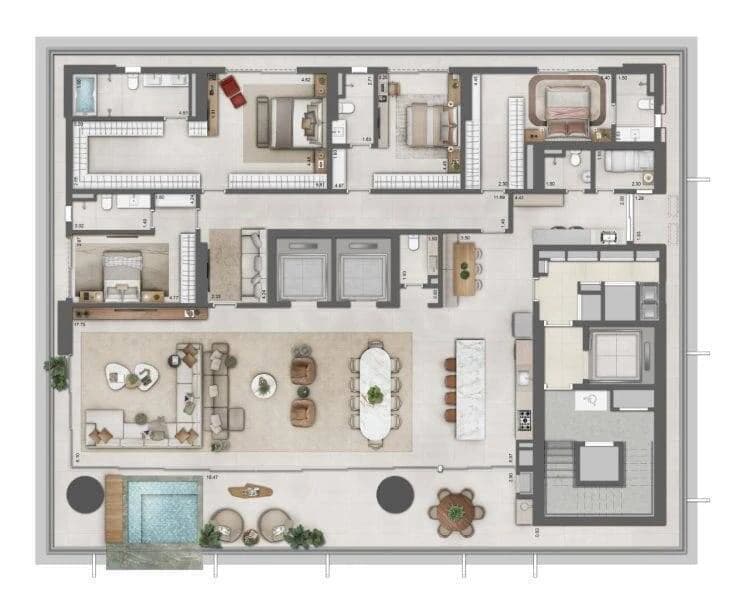 Planta 4 Quartos e 420 m² no Legítimo Flamboyant Residencial