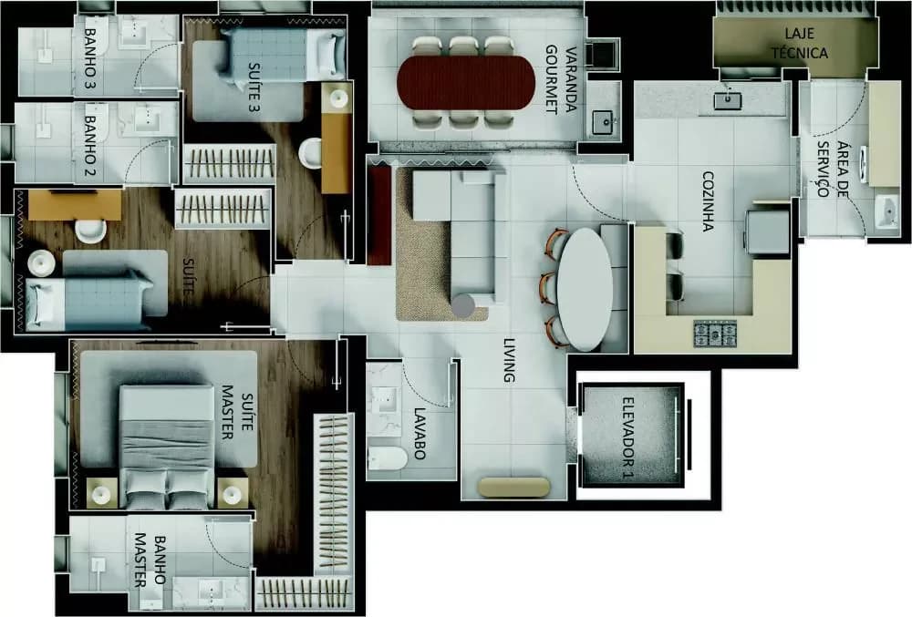 Planta 3 Quartos e 112 m² no City Áuten