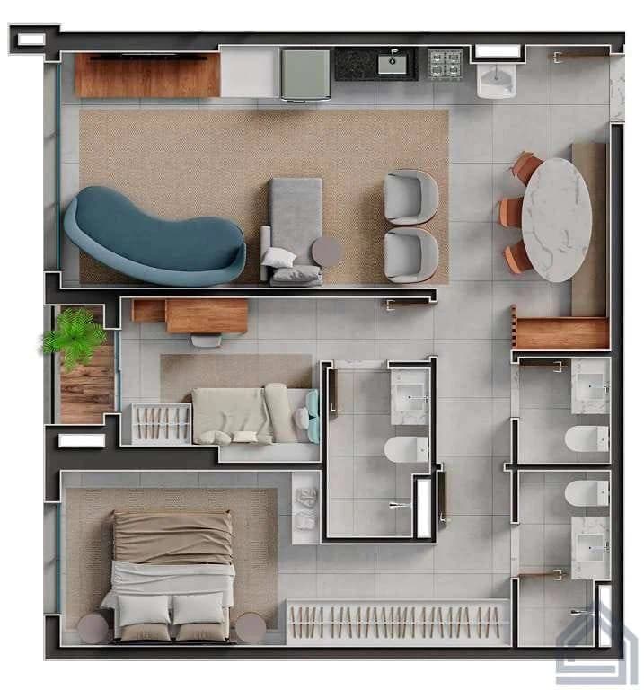 Planta 2 Quartos e 72 m² no Singah Parque Flamboyant