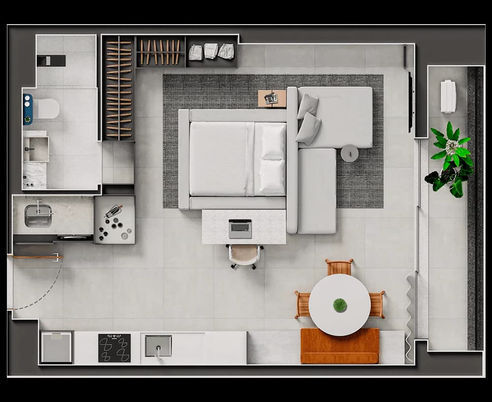 Planta Studio e 50 m² no City Way