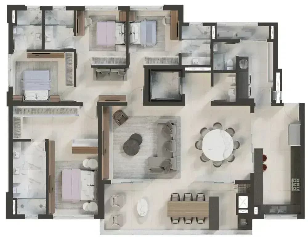Planta 4 Quartos e 221 m² no Ryad Residências