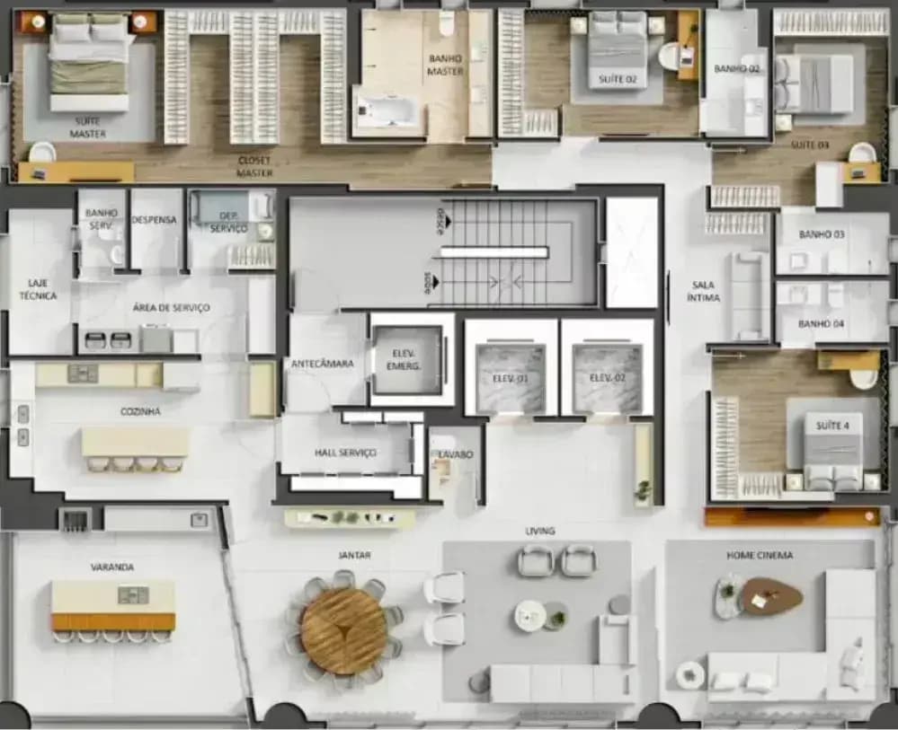 Planta 4 Quartos e 346 m² no City Park Palace