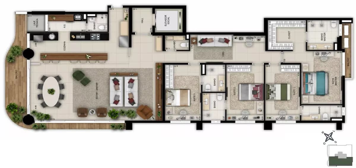Planta 4 Quartos e 235 m² no Sunna by Opus