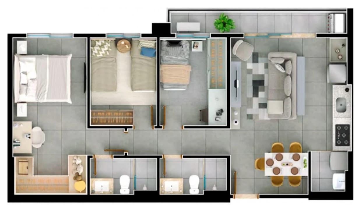 Planta 1003 e 75 m² no Ilumi Bueno Residências