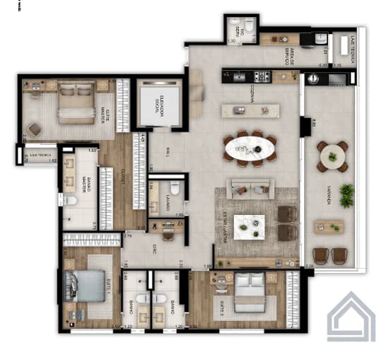 Planta 3 Quartos e 170 m² no Opus Ybaté