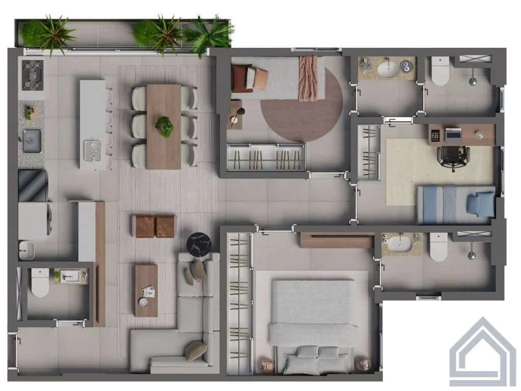 Planta 3 Quartos e 91 m² no Natto Bueno Design