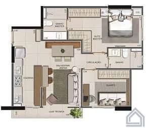 Planta 2 Quartos e 69 m² no Moove Home Brasal