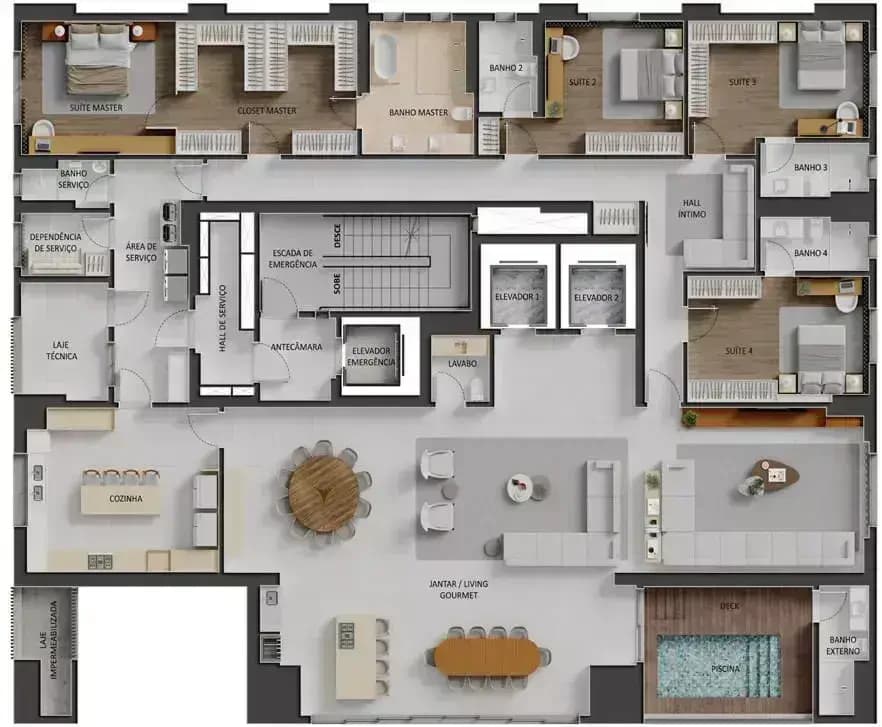 Planta 4 Quartos e 435 m² no City Park Royal