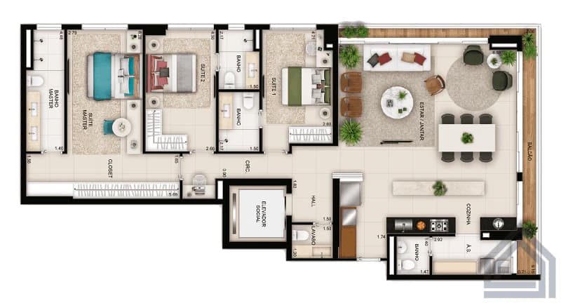 Planta 3 Quartos e 150 m² no Opus Tellure, Reserva Ybiti