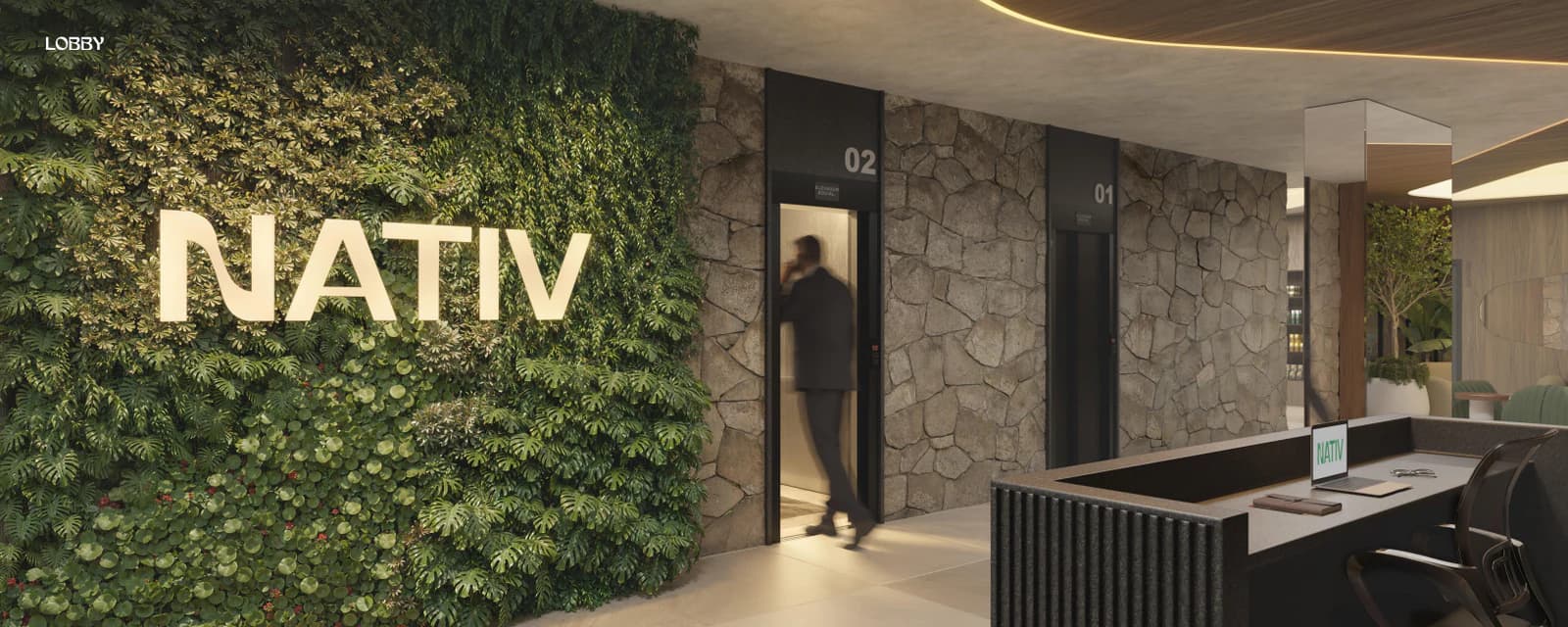 Lobby no Nativ Parque Areião, em Goiânia
