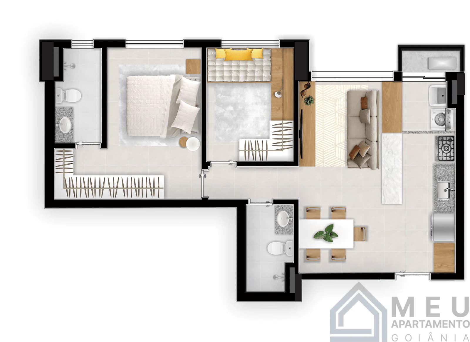 Planta 2 Quartos e 62 m² no Bliss Enjoy Life