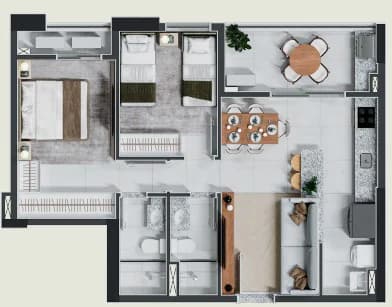 Planta 2703B e 69 m² no Jardim Areião