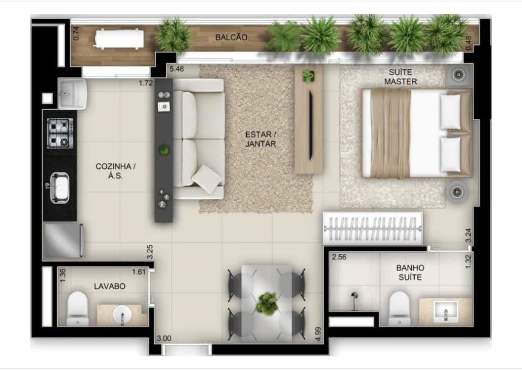Planta 601 e 46 m² no Opus Gyro Rooftop