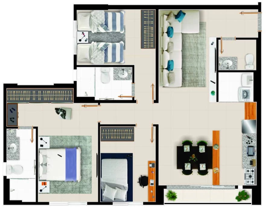 Planta 702A e 99 m² no Alto Areião Residencial
