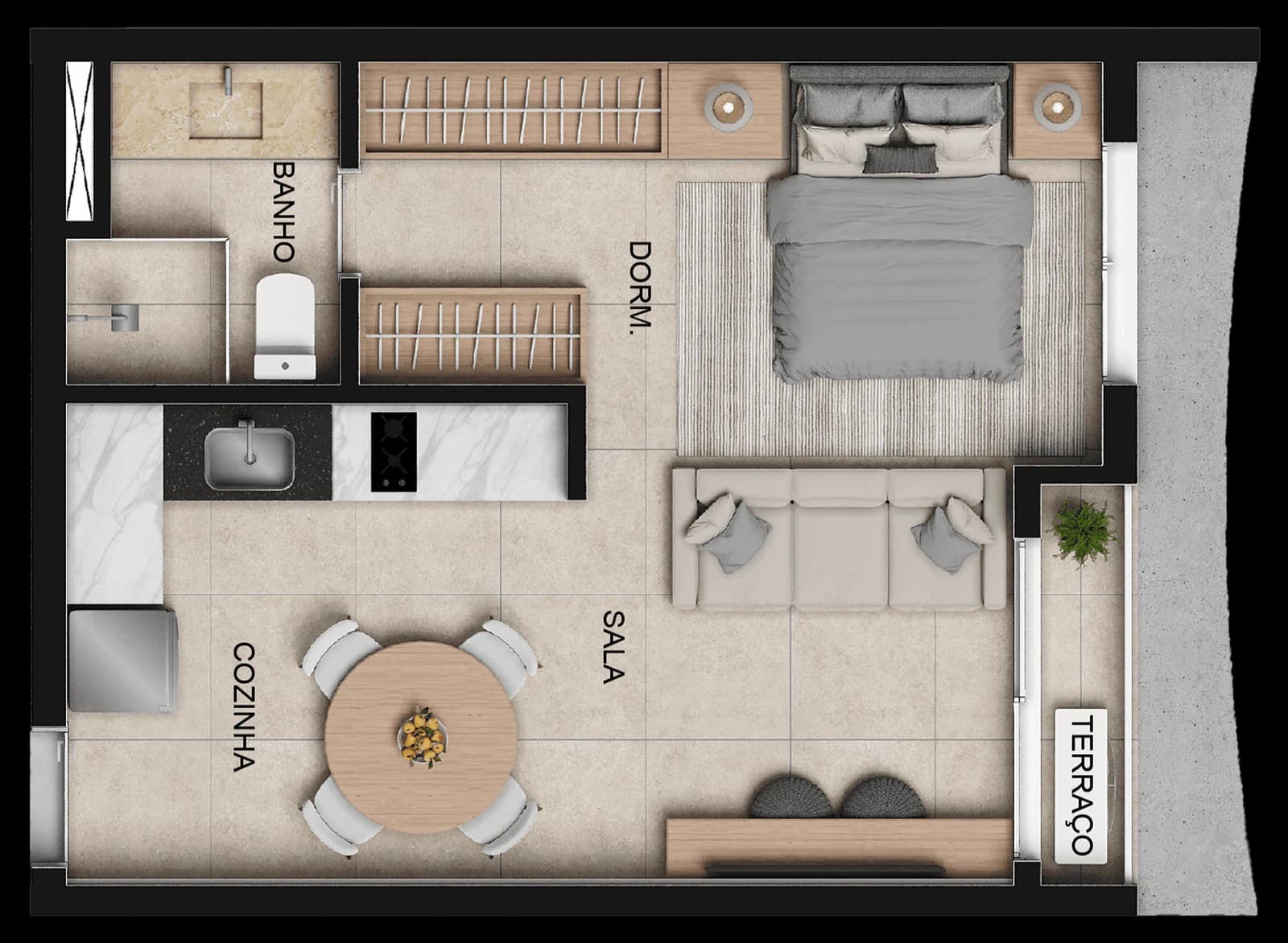 Planta 1 Quarto e 36 m² no Opus Zoom Marista