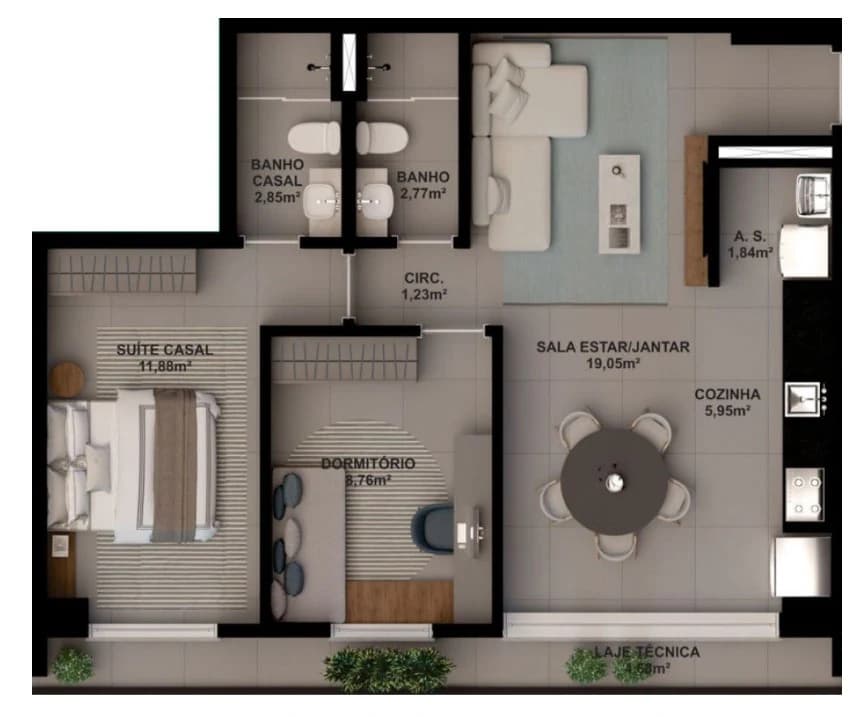 Planta 1904 e 70 m² no Inspire Vaca Brava