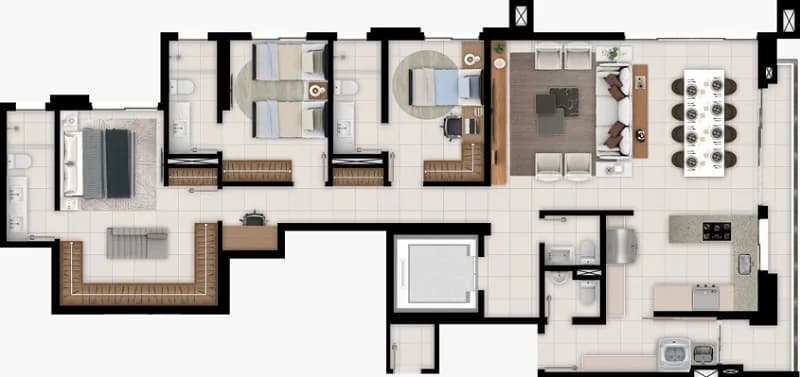 Planta 3 Quartos e 155 m² no Arte Square