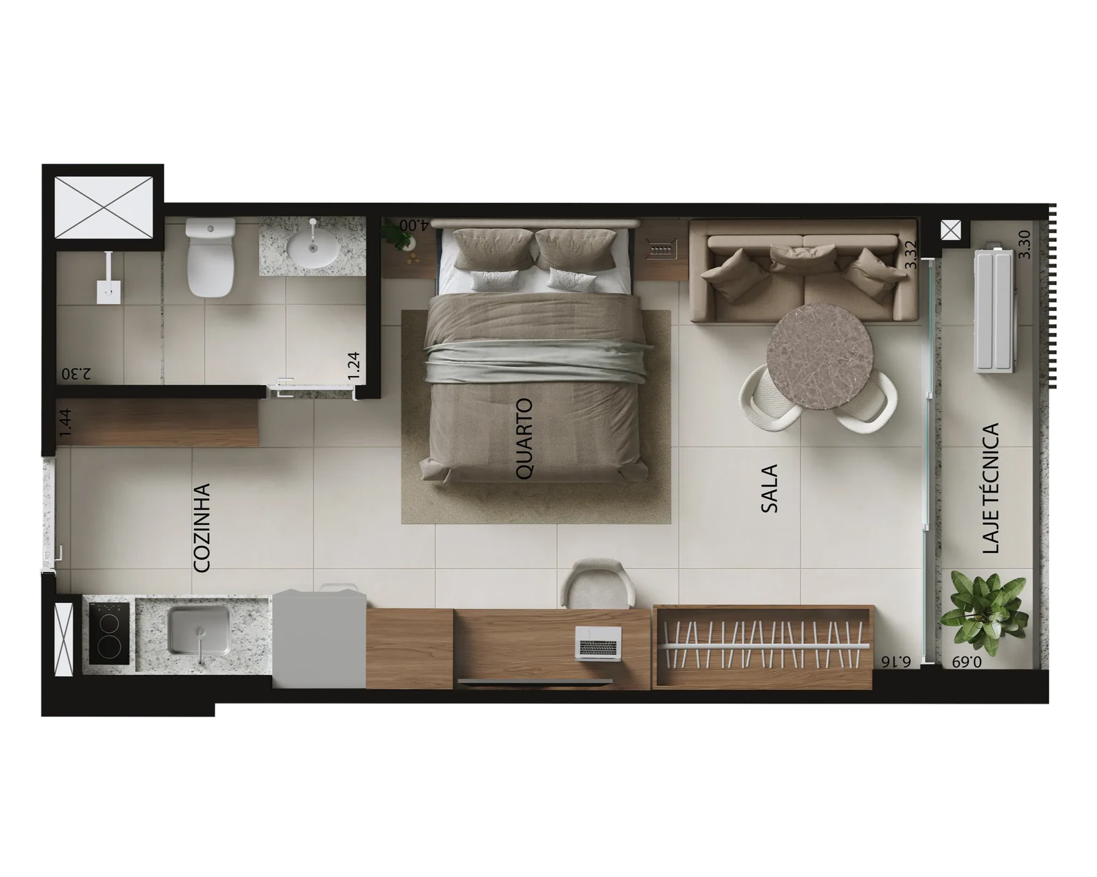 Planta Studio e 26 m² no Metropolitan Marista Torre Madrid