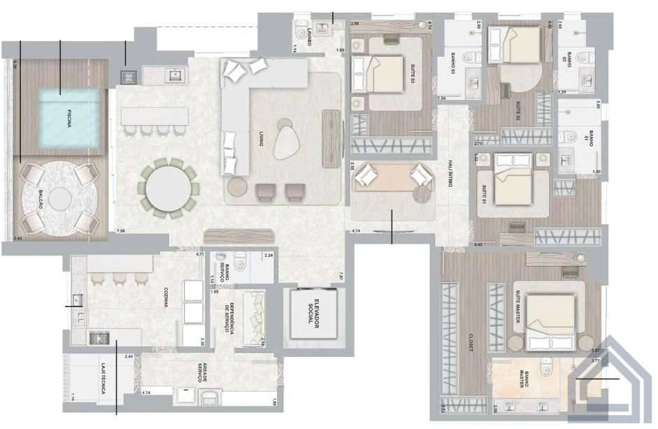 Planta 4 Quartos e 252 m² no City Ricardo Paranhos