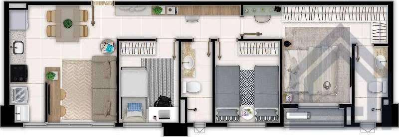 Planta 2 Quartos e 75 m² no Blume Apartaments