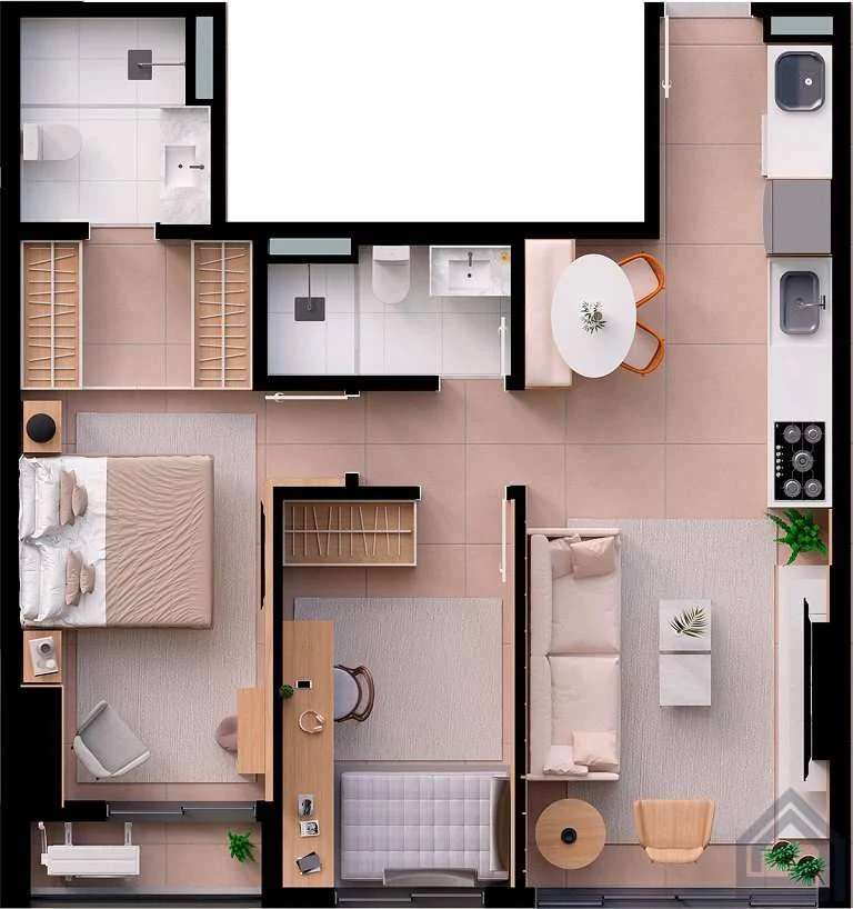Planta 2 Quartos e 65 m² no Naturia Viver Parque Flamboyant