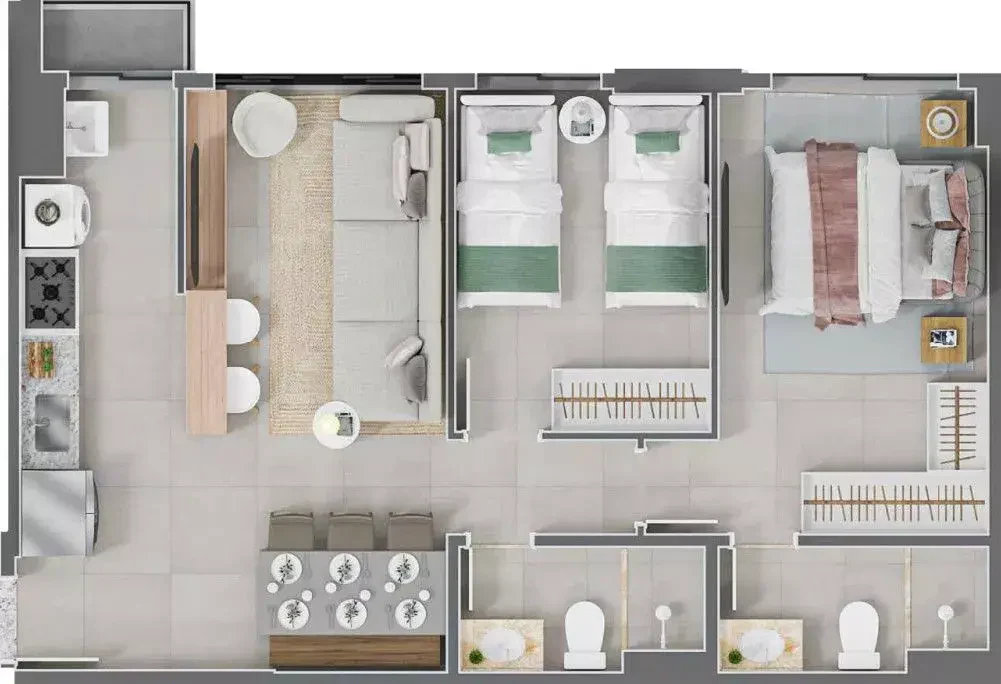 Planta 2 Quartos e 60 m² no Orby Flamboyant