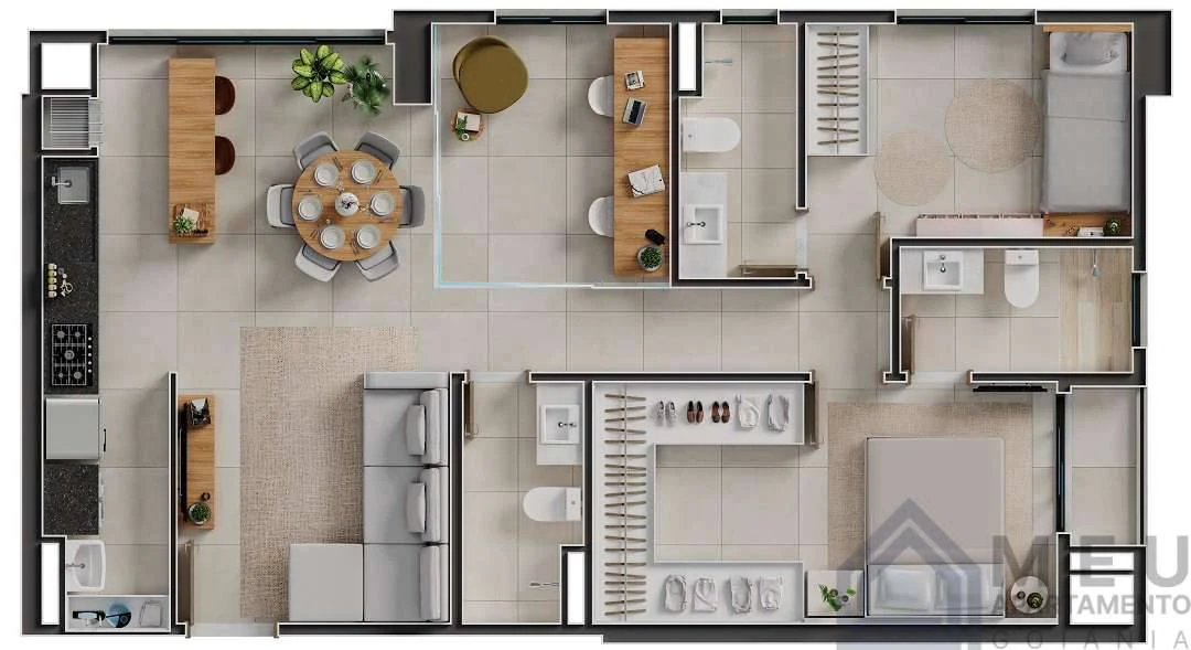 Planta 3 Quartos e 80 m² no Atoll Residências