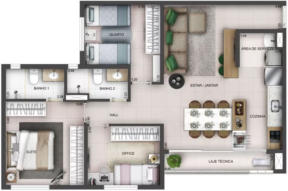 Planta 3 Quartos e 76 m² no Wish Areião