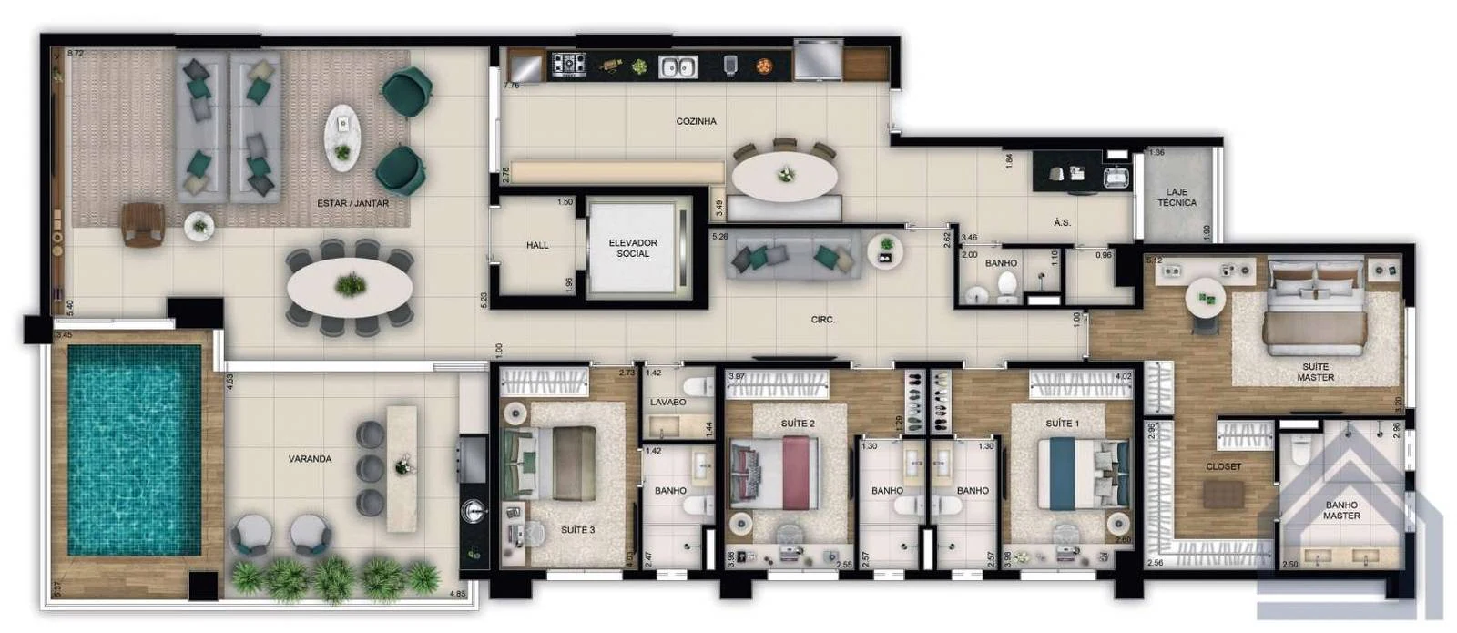 Planta 4 Quartos e 267 m² no Opus Penthouses Marista 146