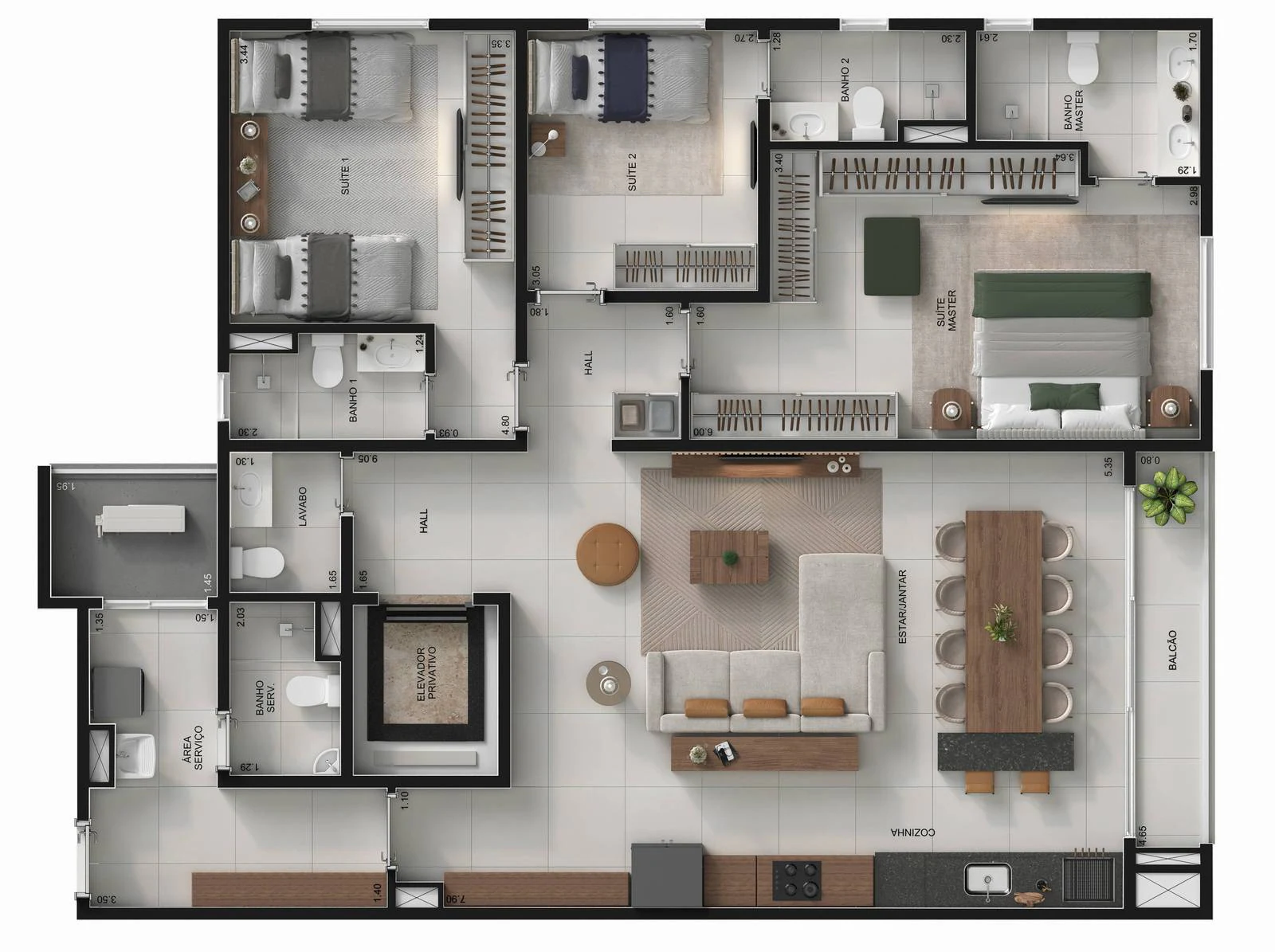 Planta 3 Quartos e 133 m² no Wide Maristta