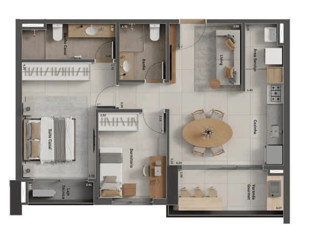 Planta 2 Quartos e 69 m² no Alameda Areião