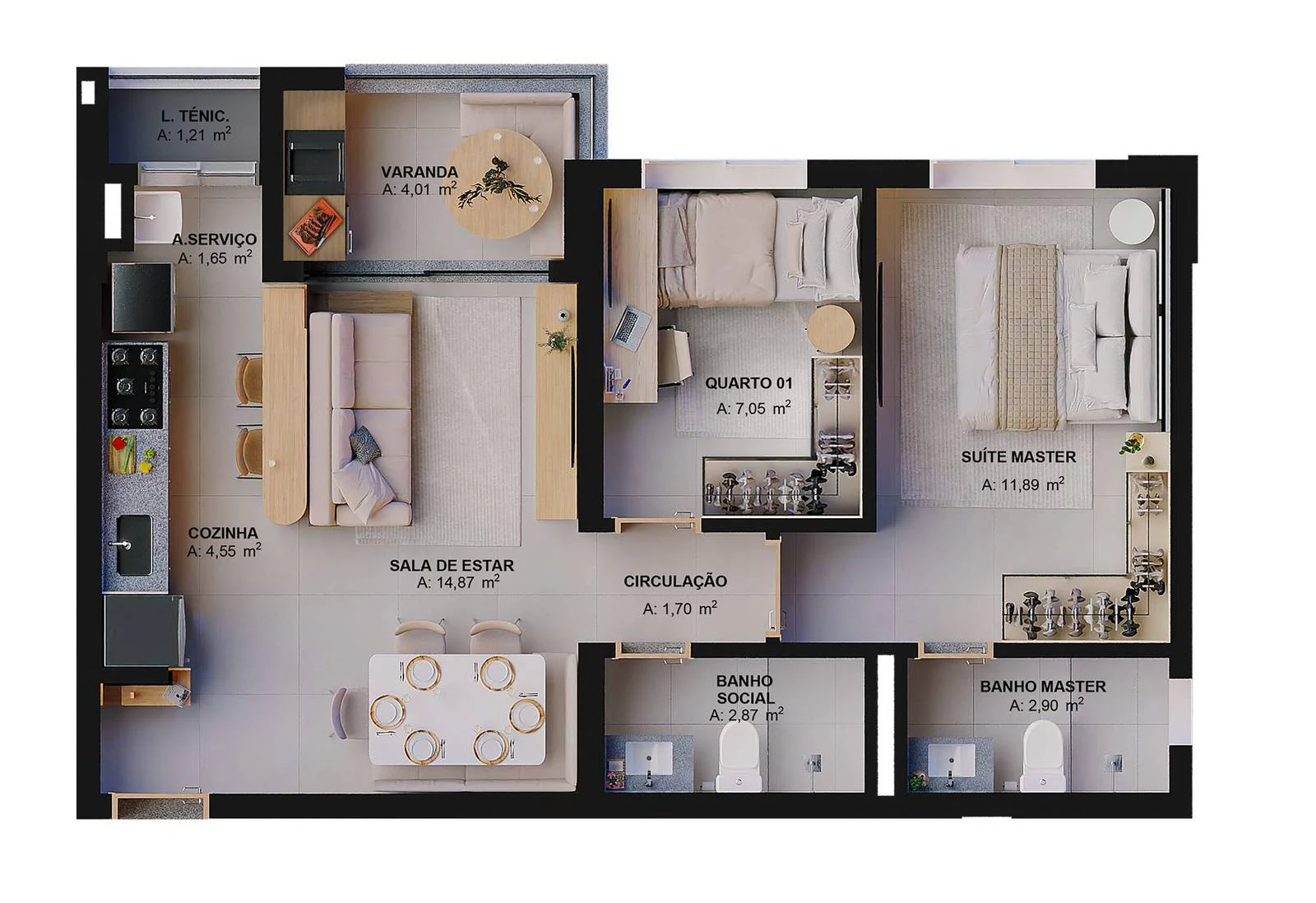 Planta 2 Quartos e 62 m² no Elmo Parque Ecoville Ipê