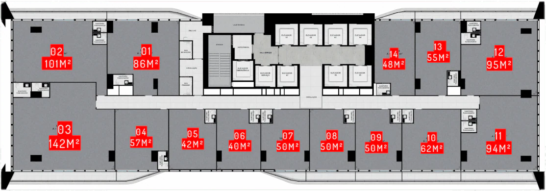 Planta Sala e 42 m² no Infinity Business by Pininfarina