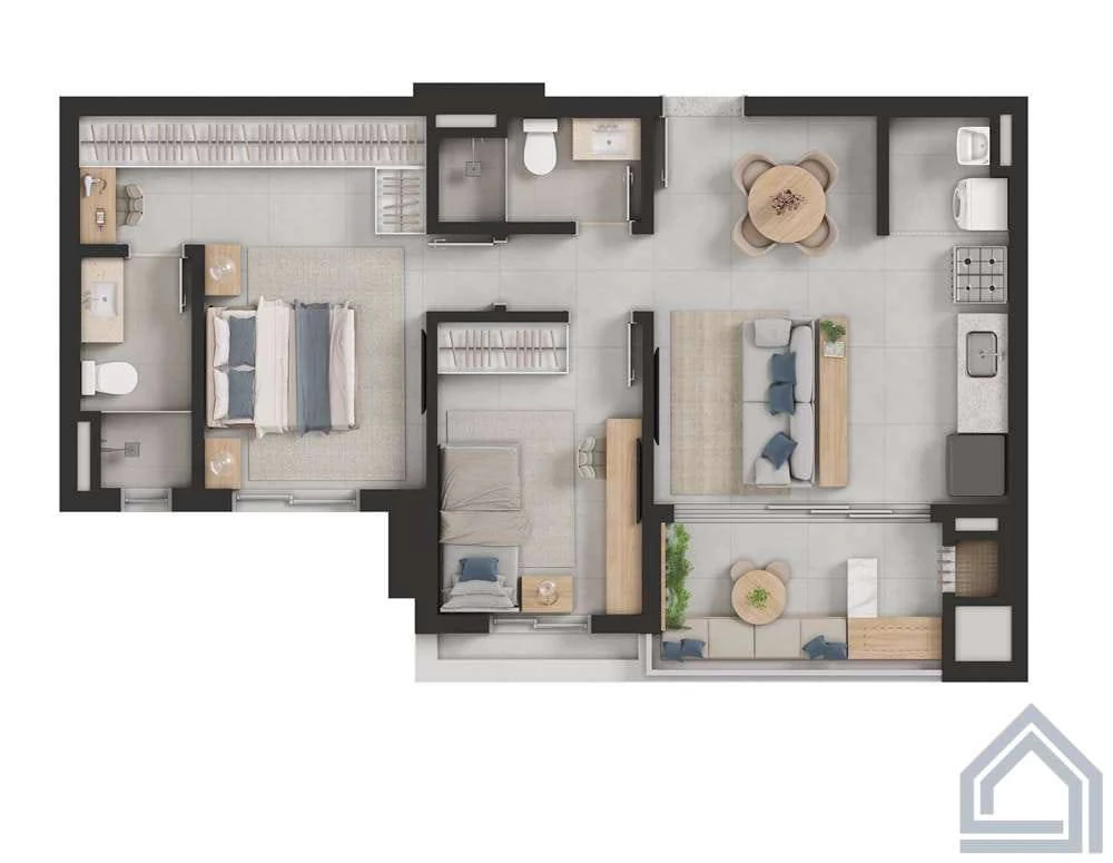 Planta 2 Quartos e 66 m² no Trip World Home