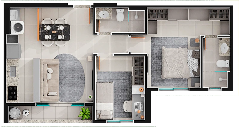 Planta 2 Quartos e 62 m² no Residencial Floramazônia
