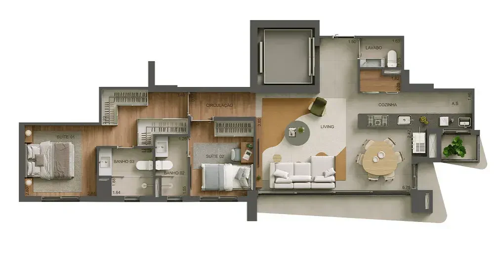 Planta 2 Suítes e 79 m² no Areião 1141