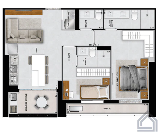 Planta 2 Quartos e 76 m² no Haut Compact Life