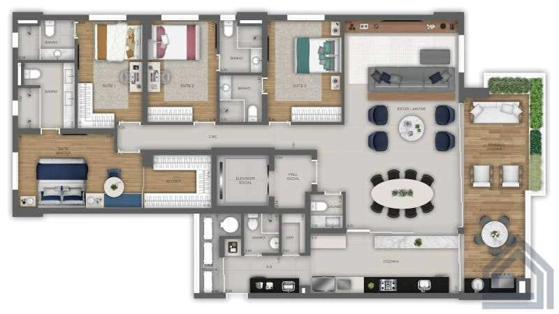 Planta 4 Quartos e 204 m² no Deck 23 by Opus