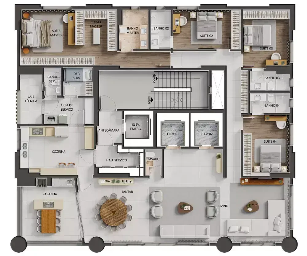 Planta 4 Quartos e 280 m² no City Park Majestic
