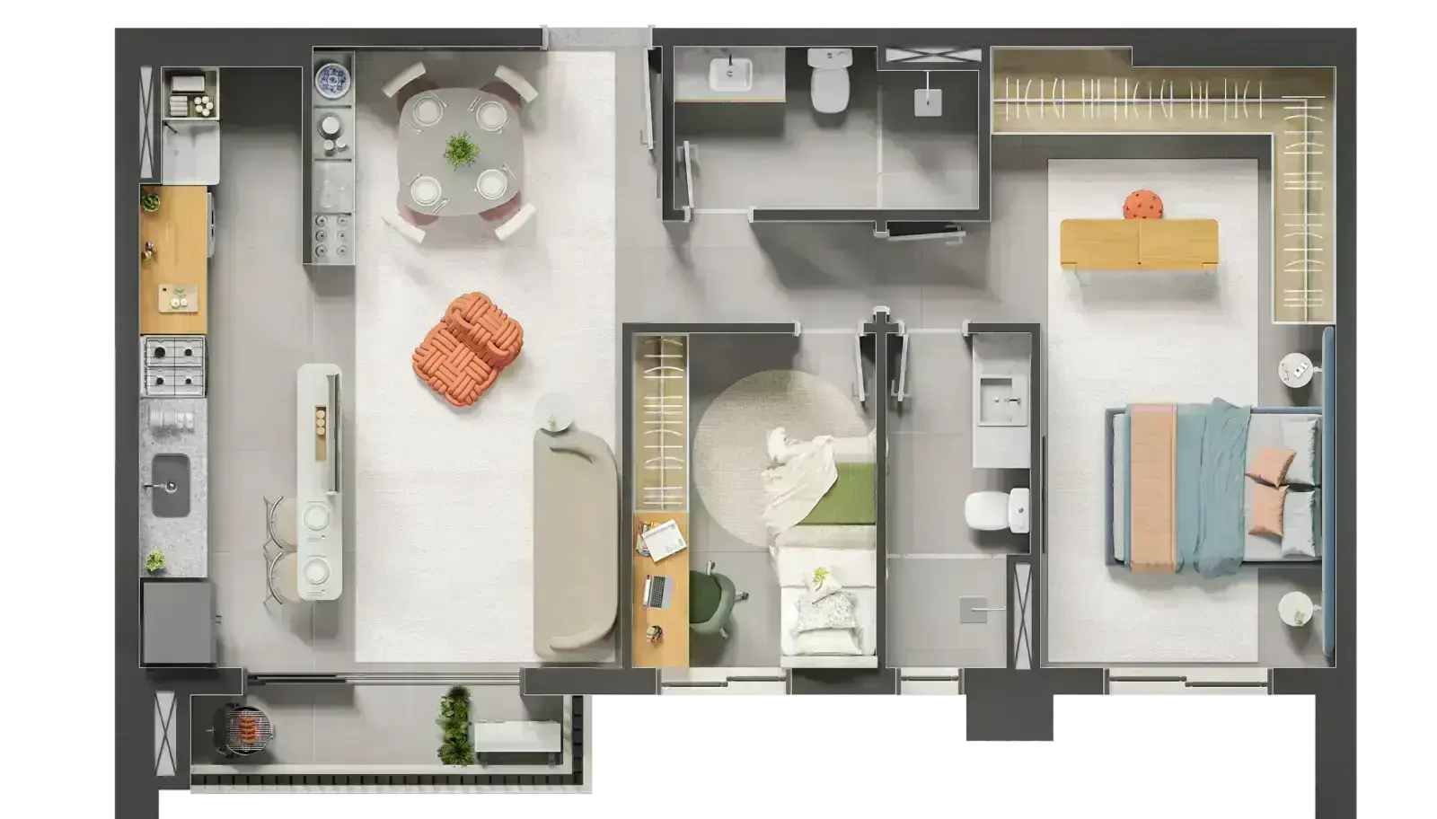 Planta 2 Quartos e 67 m² no Kairós Marista