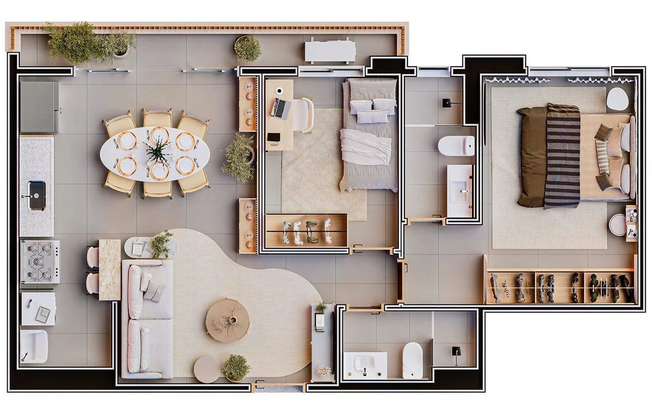 Planta 2 Quartos e 69 m² no Invite Marista Apartaments