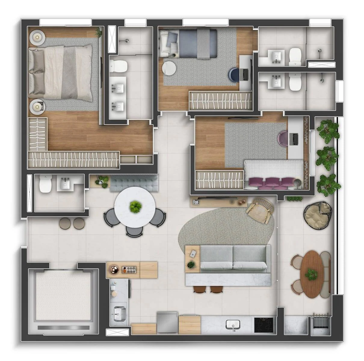 Planta 3 Quartos e 110 m² no Bossa O.M Home